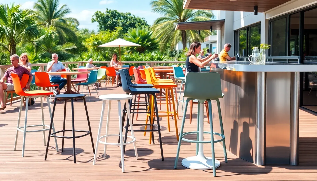 modern outdoor cafe with colorful stools and relaxed alfresco dining in australia