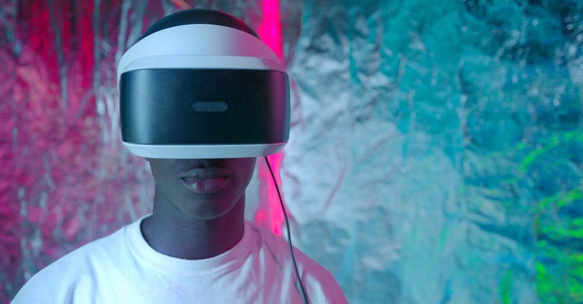 teen enjoying virtual reality experience with vibrant neon lights